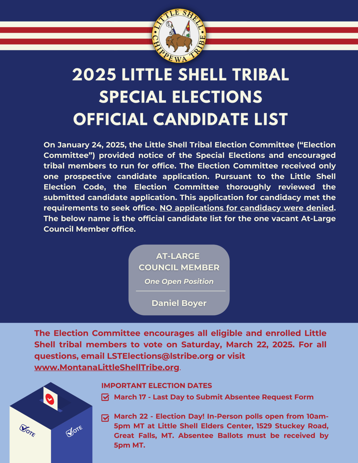 Little Shell Opulation TRIBAL ELECTIONS – Montana Little Shell Chippewa Tribe